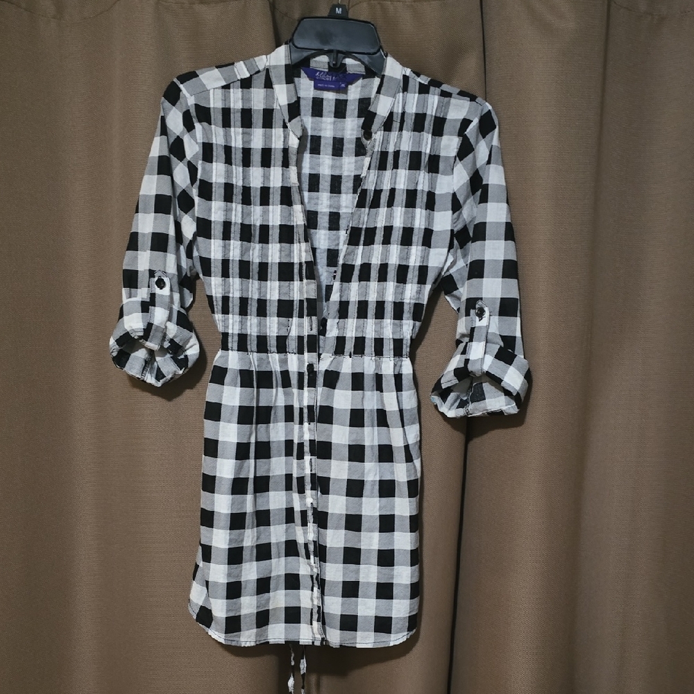 Miley Cyrus & Max Azria Black and White Plaid Shirt